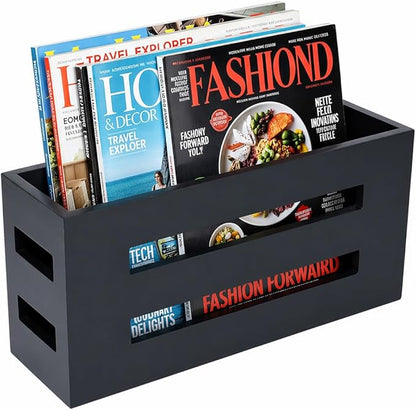 Magazine File Holder, Standing Wooden Magazine Rack, Desk Folder Organizer for Office & Bathroom-Black