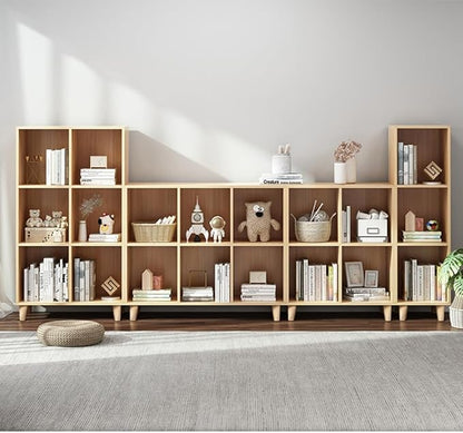 IOTXY Open Cube Low Bookcase - 3-Tier Freestanding Storage Display Cabinet Organizer with Legs for Home Office, 8-Cubes Open Shelf Short Bookshelf, Oak