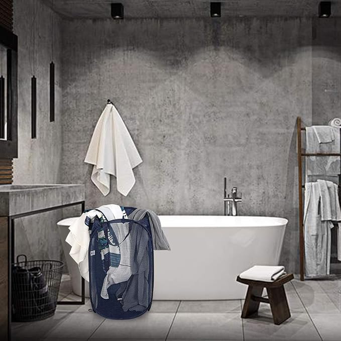 2 pop-up Laundry Hampers，Foldable mesh Laundry Baskets (Each with 2 Reinforced Handles), Blue ……