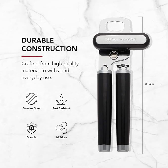 KitchenAid Classic Multifunction Can Opener and Bottle Opener Easy to Use, Razor Sharp Stainless Steel Cutting Wheel, Soft Ergonomic Handles, Black, Pack of 12