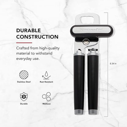 KitchenAid Classic Multifunction Can Opener and Bottle Opener Easy to Use, Razor Sharp Stainless Steel Cutting Wheel, Soft Ergonomic Handles, Black, Pack of 12