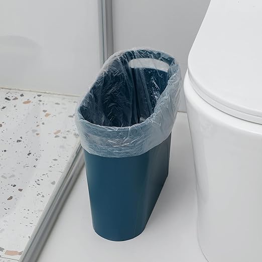 rejomiik Small Trash Can, 3.5 Gallon Slim Garbage Can Plastic Waste Basket with Handles Container Bin for Narrow Spaces Bathroom, Bedroom, Kitchen, Office at Home, Teal Blue