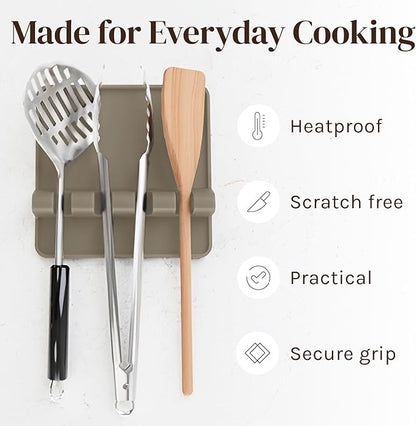 Cooler Kitchen Cream Silicone Spoon Rest for Stove Top with Drip Pad (Two Pack) - Heat-Resistant, BPA-Free Utensil Rest & Spoon Holder for Kitchen Counter - Grill Utensil Holder for Spatulas