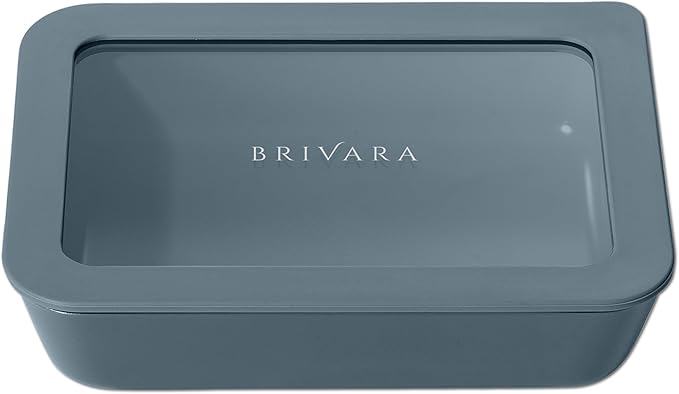 BRIVARA HOME Ceramic Coated Glass Food Storage Container | No PTFE, PFOA, PFAS, and BPA | Reusable Non Toxic Meal Prep Container with Glass Lid | Easy To Store | 3 Cup Rectangle [Dusk]