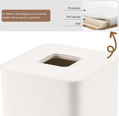 GORESE Square Tissue Box Cover Leather Kleenexs Box Cover, Cute Tissue Cover for for Cube Box Tissues, Tissue Box Holder for Bedroom, Living Room, Bathroom, Cream White