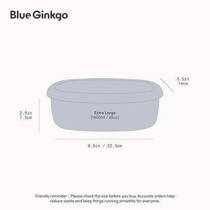 BLUE GINKGO Nesting Silicone Containers - Large Silicone Food Storage Container | BPA Free, Airtight, Dishwasher and Freezer Safe (47.5 oz) - Grey