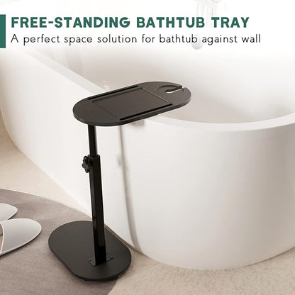 Yumkfoi Bamboo Bathtub Tray Table with Adjustable Height, Freestanding Bathtub Caddy for Tub Against Wall, Tub Organizer Suitable for Luxury Spa and House Warming - Patent Protected (Black)