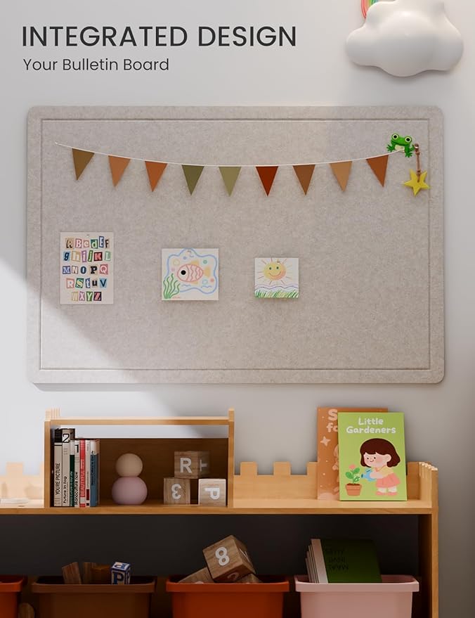 Fluxynara Bulletin Board,35.4" x 23.6" Cork Board Alternative with 12 Safe Removable Adhesive Tabs, Foldable Felt Pin Board for Home Office, Classroom, Bedroom,Entryway for Walls— Oatmeal