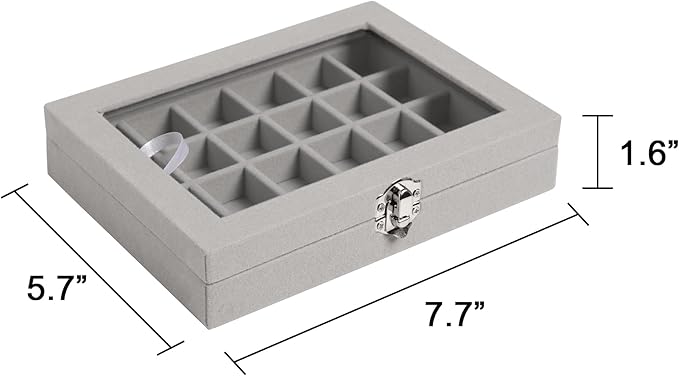 Frebeauty 24 Grid Jewelry Tray,Velvet Stud Earring Organizer,Small Jewelry Organizer with Clear Lid,Lockable Earring Holder Organizer Jewelry Boxes & Organizer Ring Holder for Women & Girls(Grey)