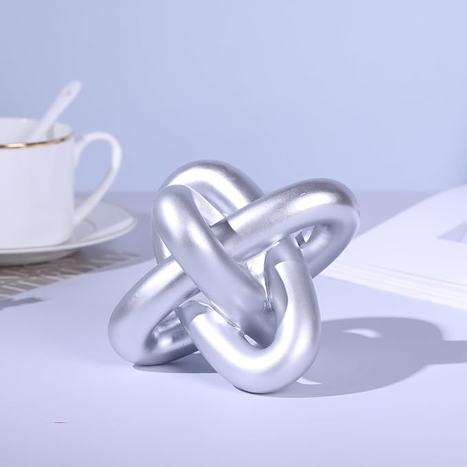 DOVDOV Silver Knot Sculpture, Three Knot Sculpture Silver Home Decor Accent, Suitable for Rustic Style Coffee Tables, Living Room Dining Tables, entryway Shelves, and Small Decorations.