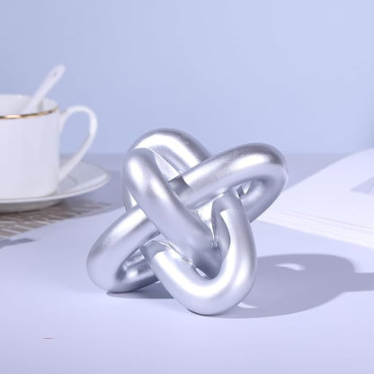 DOVDOV Silver Knot Sculpture, Three Knot Sculpture Silver Home Decor Accent, Suitable for Rustic Style Coffee Tables, Living Room Dining Tables, entryway Shelves, and Small Decorations.
