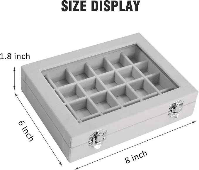 Vicoter Velvet Jewelry Box 24 Grid Jewelry Ring Display Organiser Box Tray Holder Earrings Storage Case for Girls Wife Mom Women (Gray)