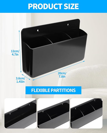 1 PCS Adhesive Remote Control Holder Wall Mount, 3 Slot Adjustable Remote Holder for TV Controller with Hollow Bottom for Charging, Wall Pen Holder for Home Office School (Black, 1)