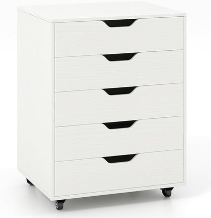 Giantex 5-Drawer Mobile Storage Cabinet with Wheels - Rolling Lateral Filing Under Desk Chest of Drawers, 19.5" x 16" x 25.5" Office Cabinet for Living Room, Study