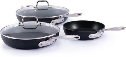 All-Clad HA1 Expert Hard Anodized NonstickFrying Pans Skillets Set with Lids (8", 10" & 12") Dishwasher-Safe, Oven-Safe Up to 500°F Compatible with All Stovetops (Gas, Electric & Induction) - Black