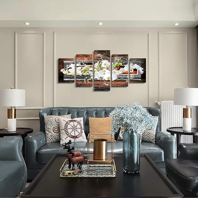 5 piece canvas wall art for living room Decorations Prints Orchid picture Large Flower Canvas Painting Contemporary Abstract Modern Home Decor The room Stretched and Framed Ready to Hang artwork