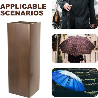 OUNONA Solid Wood Umbrella Stand Elegant Entryway Organizer for Indoor and Outdoor Use Heavy Duty Umbrella Holder for Lobbies Dark Walnut
