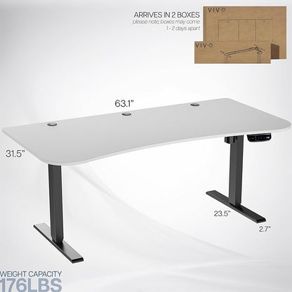 VIVO Electric 63 x 32 in Standing Desk, Touch Screen Adjustment, 220 lb Frame Support, 2E Series, White Top Black Frame, DESK-KIT-2EBW
