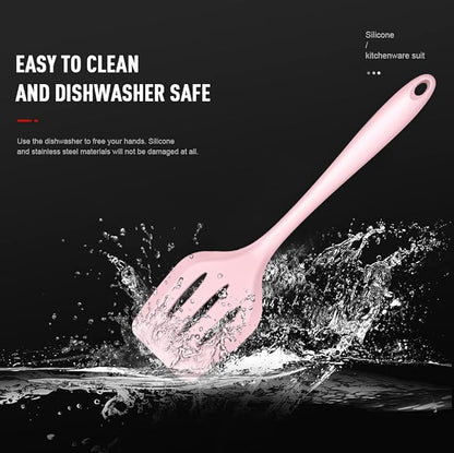 AOTHOD Silicone Cooking Utensils Set - 446°F Heat Resistant Kitchen Utensils, Spatula,Turner Tongs,Spoon,Whisk,Kitchen Utensil Gadgets Tools Set for Nonstick Cookware,Dishwasher Safe BPA Free(Pink)