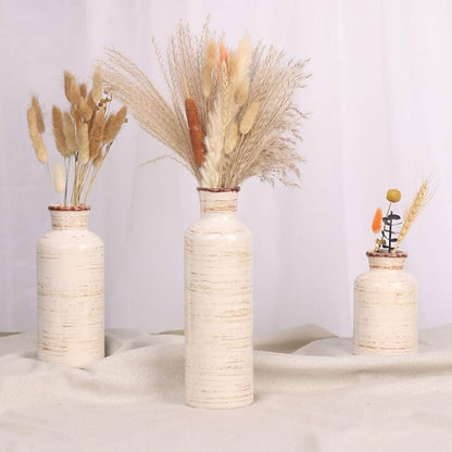 Ceramic Vase Set - 3 Ceramic Small Vases, Farmhouse Country Flower Vase Home Decor, Living Room Decoration, Table Decoration, Fireplace Decor, and Entrance Decorations Centerpieces