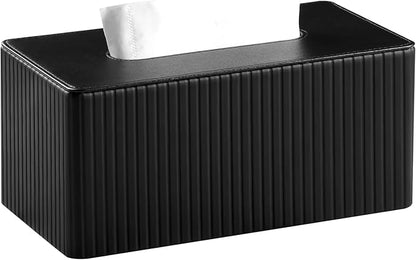 MEIBOOCH PU Leather Tissue Box Cover for 120(3-Ply)/ 160(2-Ply) Count Box of Tissues, Rectangle Tissue Box Holder for Bathroom Bedroom Living Room Office (Black Stripe)