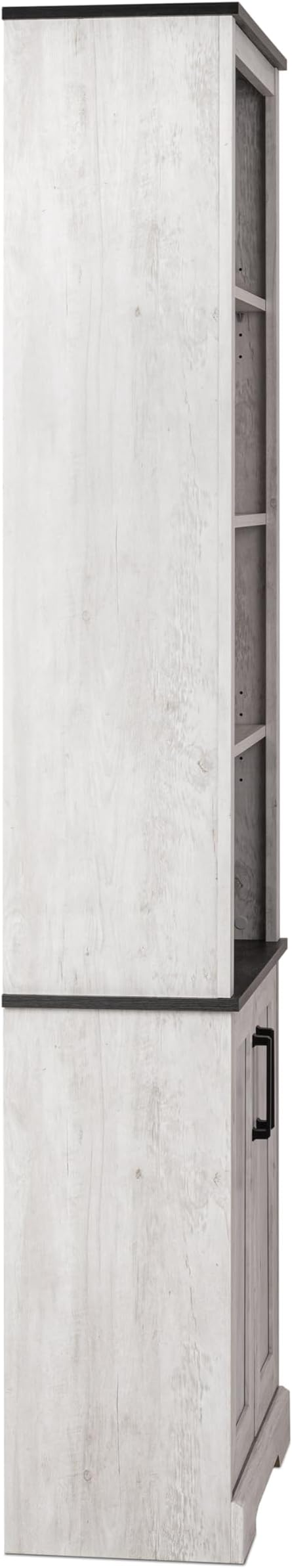 Prepac Rustic Ridge Bookcase with Doors, Washed White Storage Cabinet with Doors and Shelves, Accent Cabinet 26" W x 79.75" H x 12.5" D, ASBR-1630-1
