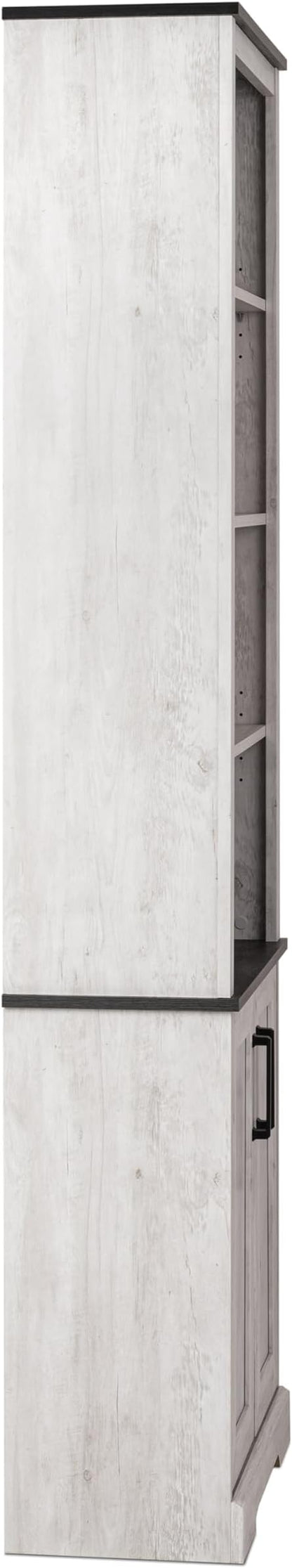 Prepac Rustic Ridge Bookcase with Doors, Washed White Storage Cabinet with Doors and Shelves, Accent Cabinet 26" W x 79.75" H x 12.5" D, ASBR-1630-1