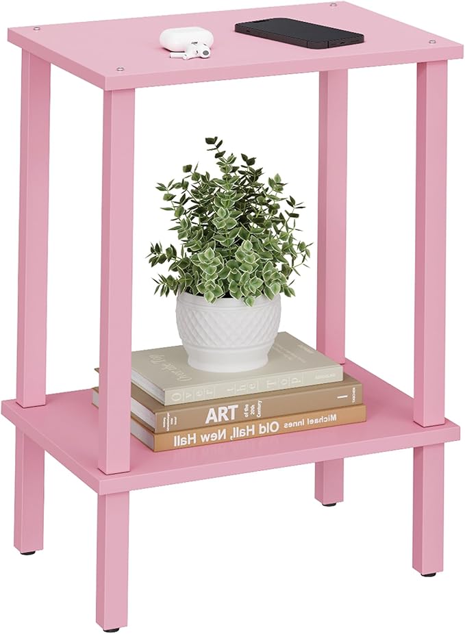 TUTOTAK End Table, Side Table, Nightstand, 2-Tier Storage Shelf, Sofa Side Table for Small Space, Living Room, Bed Room Pink TB01BP034