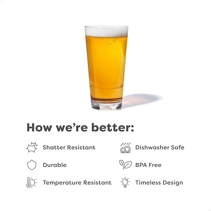 TOSSWARE RESERVE 16oz Stacking Pint, SET OF 24, Premium Quality, Dishwasher Safe & Heat Resistant Unbreakable Plastic Beer Glasses