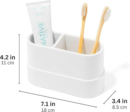 Yew Design Matte White Large Toothbrush and Toothpaste Holder and Cup for Bathroom Vanity and Countertop, Round Organizer for Electric Toothbrushes, Floss, Razors, Cotton, and Mouthwash