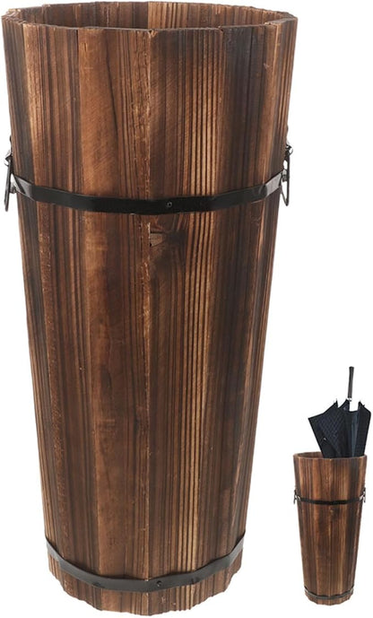 PRETYZOOM Wooden Umbrella Stand Garden Umbrella Base for Outdoor Patio Entryway Modern Design Carbonized Wood Canes