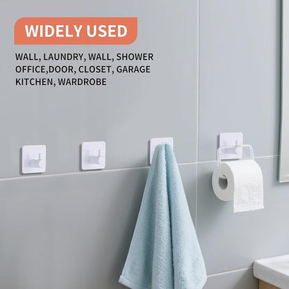 White Adhesive Towel Hooks Heavy Duty Stick on Wall Hooks Shower Hooks for Bathroom Kitchen Door-4 Packs