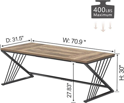FOLUBAN 70.9" Computer Desk with Z-Shaped Legs, Industrial Work Executive Home Office Desk, Large 2 Person Gaming Study Desk Writing Table, Oak