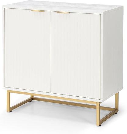 Fluted Storage Cabinet Sideboard Buffet Cabinet, Modern Accent Cabinets with Adjustable Shelves, Wooden Credenza, Console Table Entryway Cabinets for Living Dining Room, White