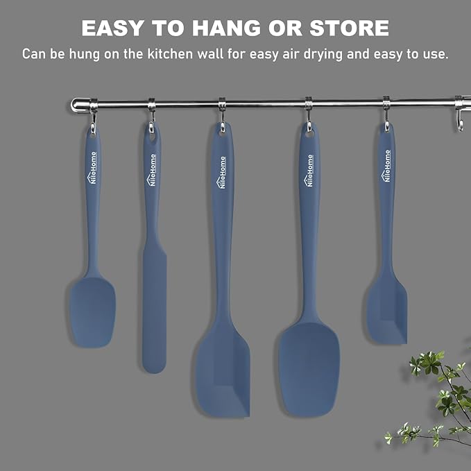 NileHome Silicone Spatula Set, 5 Pieces Food Grade Kitchen Utensils with Silicone Brush Heat Resistant Up to 600°F BPA-free Rubber Spatula for Scraping, Baking, Cooking, Mixing—Haze blue