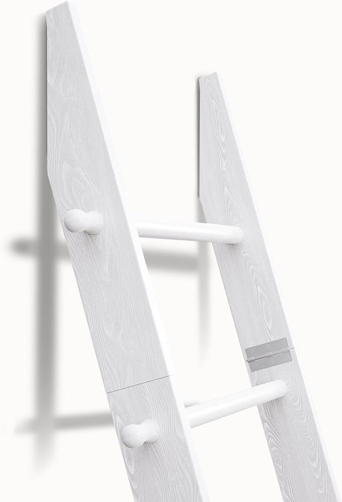 TEAKMAMA 6-Tier Blanket Ladder with Hanging Knobs,5.5 Ft Wall Leaning Blanket Ladders for Living Room Bedroom,Rustic Decorative Storage for Quilts,Throws,Easy to Assemble,White