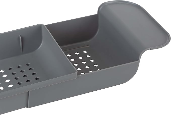 Bath Bliss Expandable Bathtub Caddy | Non-Slip | Over The Tub | 21-27 inch | Tub Tray | Bathroom Storage and Organizer | Shelf | Hold Soaps and Towels | Grey