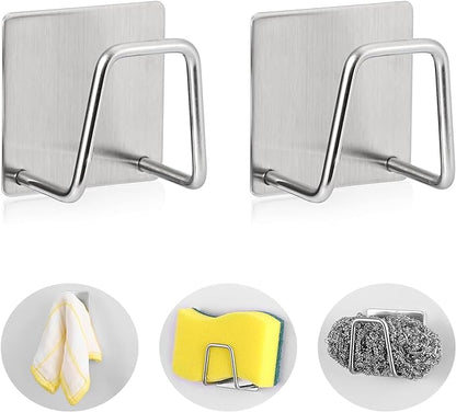 Luckyiren 2-Pack Stainless Steel Sponge Holder for Kitchen Sink - Rustproof Brushed SUS304 Sponge Caddy Organizer, Wall/Surface Mount, Drainage Design, Clutter-Free Storage