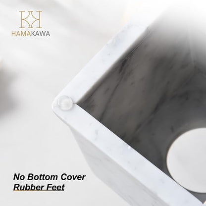 HAMAKAWA Natural Marble Tissue Box Cover, Carrara White Tissue Organizer 6 X 6 X 5.7 Inch, Heavy Stone Decorative Box, Square Tissue Box Holder for Home Decor, Kitchen, Bathroom, Bedroom