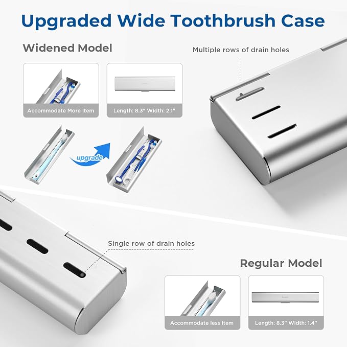 2 Pack Wider Aluminum Toothbrush Travel Case, Portable Travel Toothbrush Holder, Durable Manual Toothbrush Box Container for Traveling, Bathroom, Camping, Business Trip