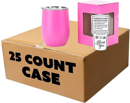 makerflo 12 oz Pink Powder Coated Wine Tumbler with Leak-Proof Clear Lid - Pack of 25, Ideal for Craft and Personalization (Laser Engraving, UV DTF, Epoxy, and Vinyl)