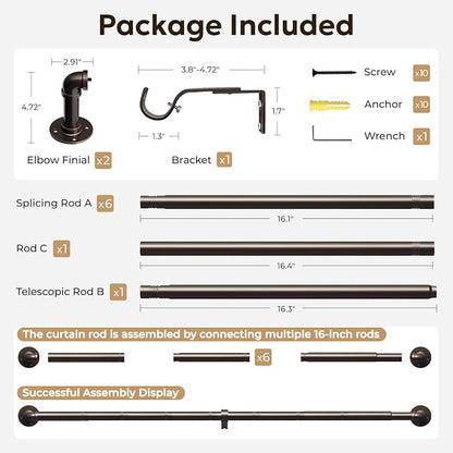 Zeerobee Curtain Rods for Windows 66 to 120, 1 Inch Industrial Wrap Around Antique Bronze Curtain Rod, Indoor/Outdoor Room Divider Adjustable Drapery Pole, 66"-120"