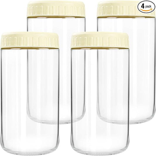SHOWIN Overnight Oats Containers with Lids, 24oz Glass Jars with Lids 4 pcs, Milk White, Wide Mouth Mason jars for Salad, Yogurt, Snacks, Meal Prep