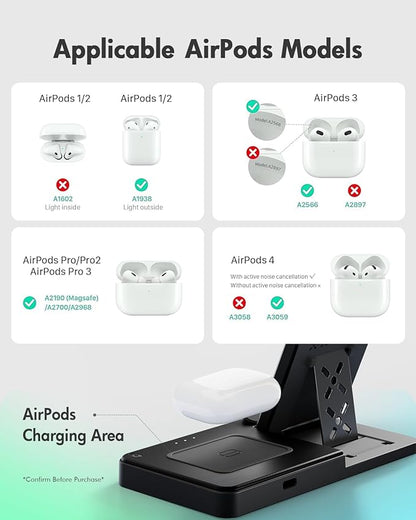 Wireless Charger iPhone Charging Station: 3 in 1 Charger Stand Multiple Devices for Apple - iPhone 17 16e 16 15 14 Pro Max 13 12 11 - Watch 11 10 9 8 7 6 5 4 3 2 SE and Ultra Series - Airpods 4 3 Pro