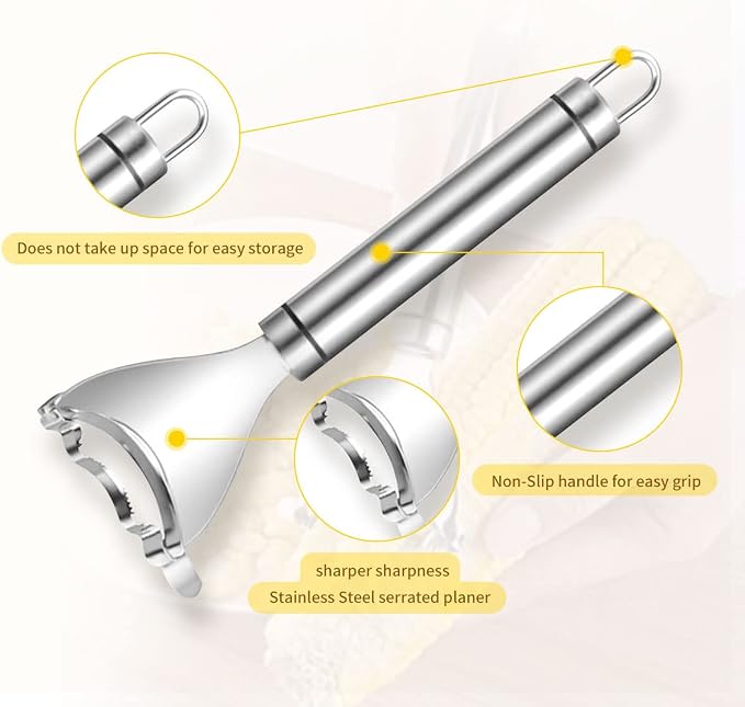 Stainless Steel Corn Peeler & Planer - 4 Pcs Set, Ergonomic Handle, Corn Kernel Remover, Magic Corn Stripper Tool