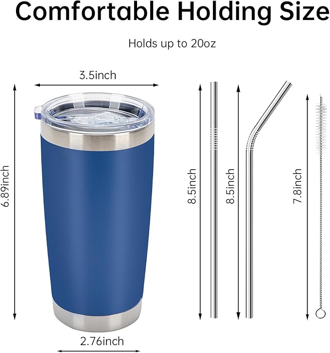 IEOVIEE 32 Pack, 20oz Stainless Steel Bulk Tumblers with Lids and Straws, Double Wall Insulated Travel Coffee Mug, Durable Powder Coated Tumbler Bulk Cup for Cold and Hot Drinks(Dark Blue)