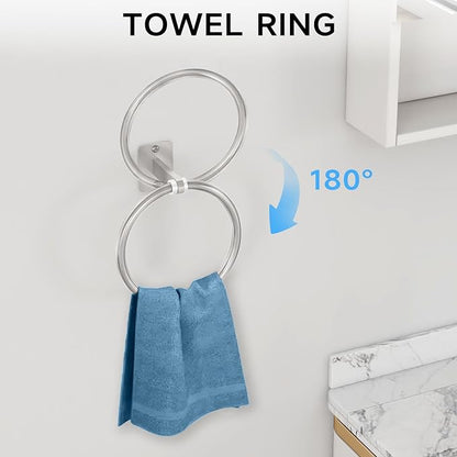 KLJKPA Brushed Nickel Bathroom Accessories Set, 4 Pieces Bathroom Hardware Set, 16 inch Towel Bar, Towel Racks for Bathroom, Robe Towel Hooks, Toilet Paper Holder Wall Mounted