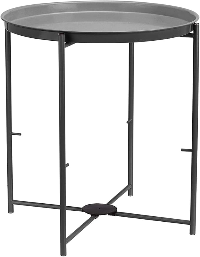 Amazon Basics Round End Table, Charcoal/Heather Gray, 17.7 x 17.7 x 18.9 in | Side Table, with Cloth Basket, Storage