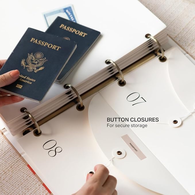 Document Organizer Binder – Premium Linen Folder System with Full & Half-Page Envelopes for Important Papers, Passports, Birth Certificates & More