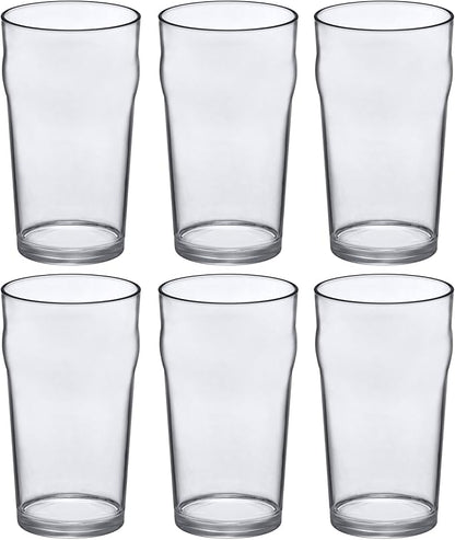 Amazing Abby - Amber - 20-Ounce Plastic Beer Glasses (Set of 6), Plastic Pint Glasses, Reusable Cups, BPA-Free, Shatter-Proof, Dishwasher-Safe, Perfect for Poolside, Outdoors, Camping, and More